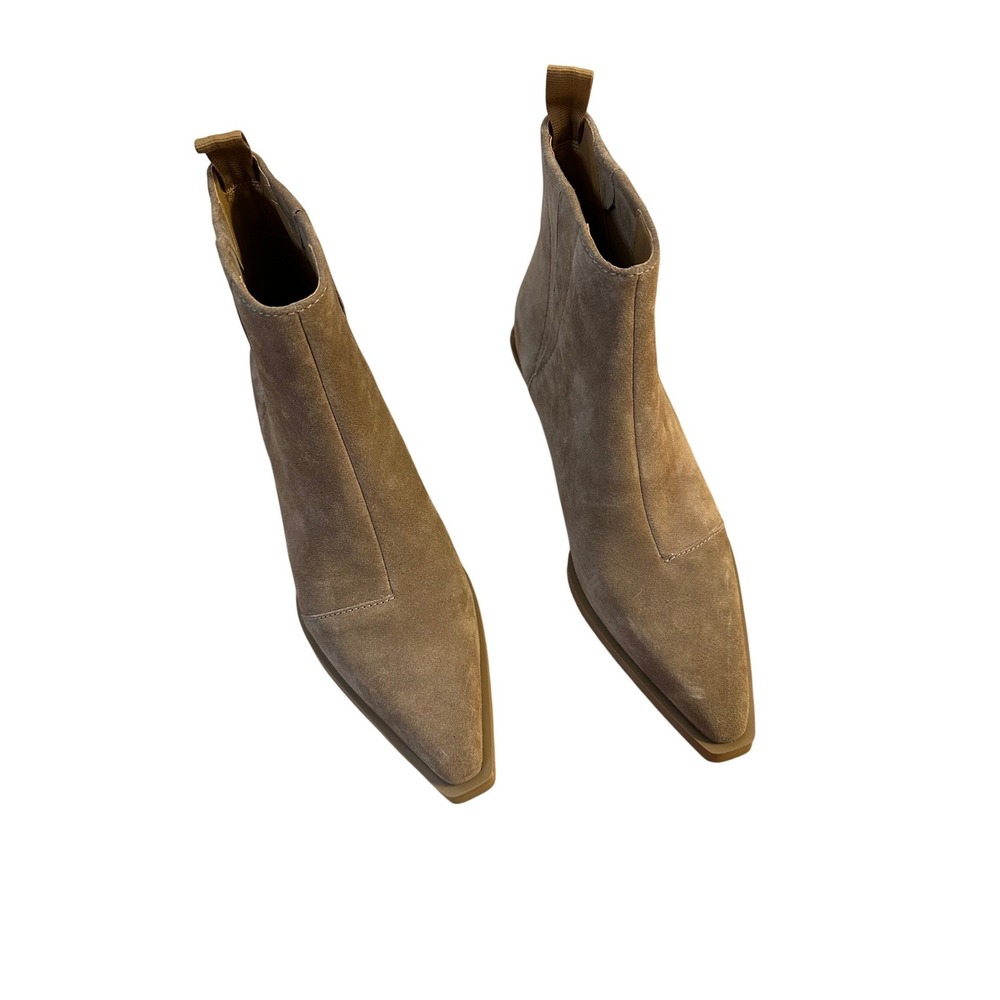 Rag & Bone Taupe Suede Pointed Toe Ankle Boots Stacked Block Heel Size 38